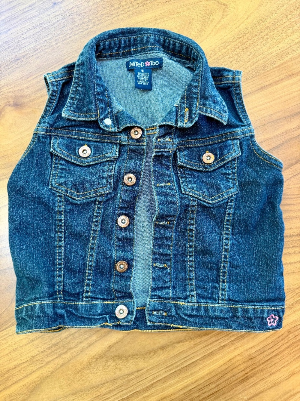 Vintage Limited Too Denim Vest Kids Size 5 Dark Wash Y2K Flower